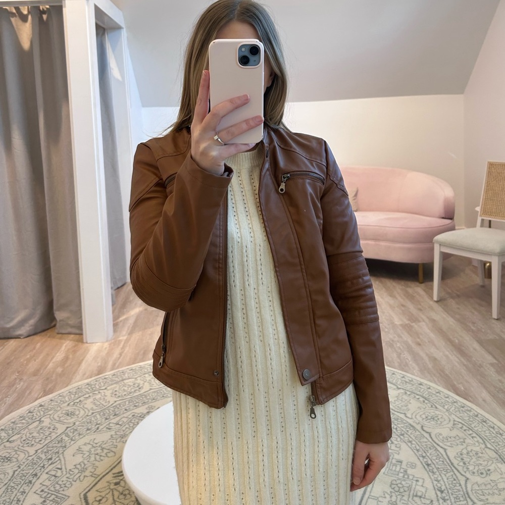 Maralyn & Me brown leather moto jacket